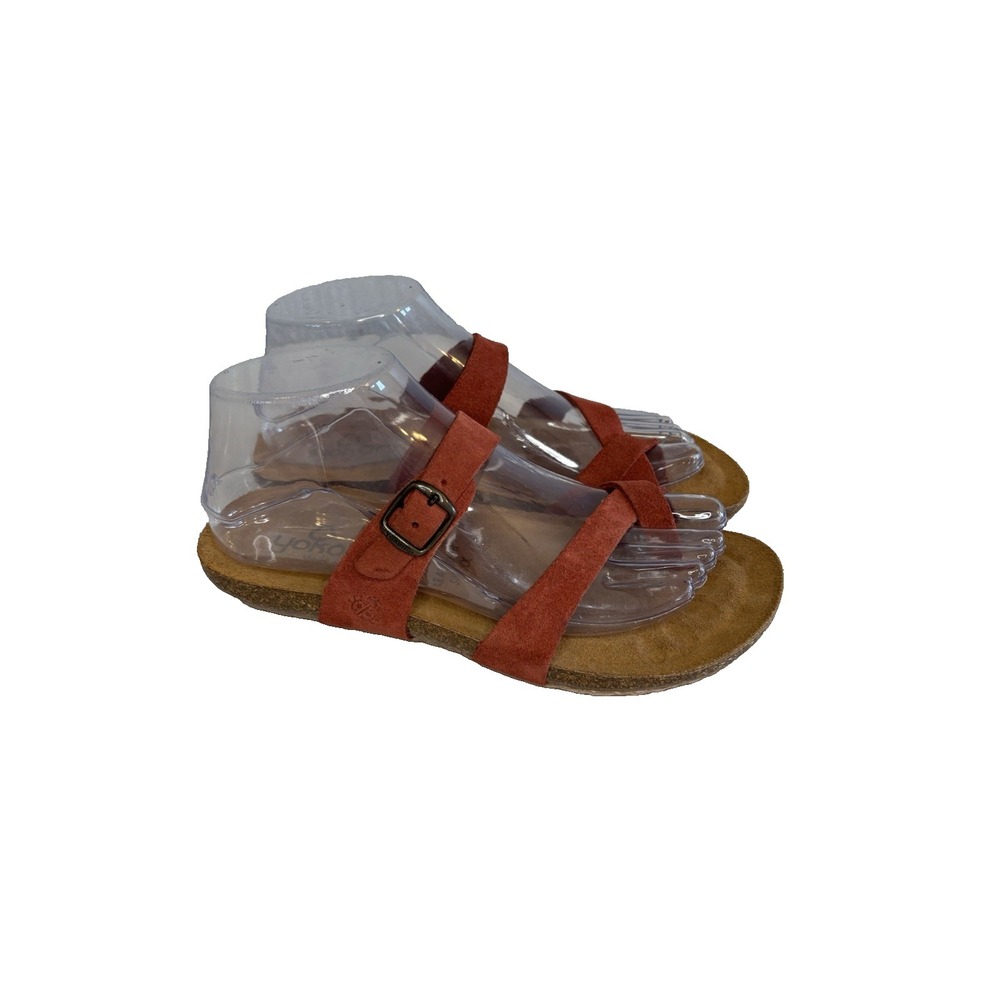 Yokono Sandals Womens Sz 7.5 Strappy Cork Suede Cayenne Orange Made In Spain